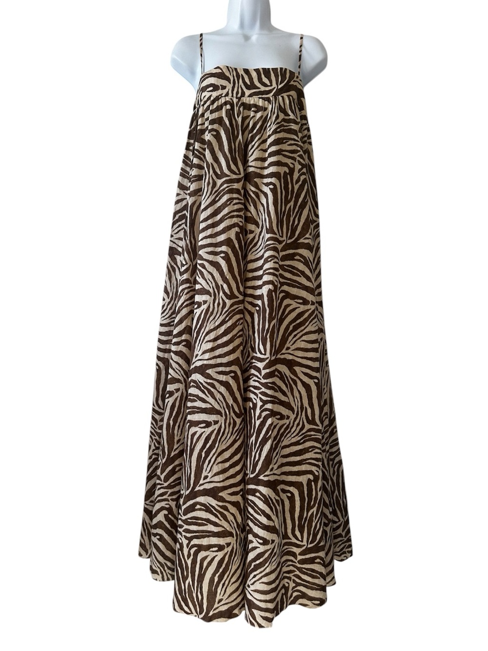 Zimmermann Women’s Wanderlust Brown & Tan Zebra Stripe Cotton Maxi Dress- Size 4